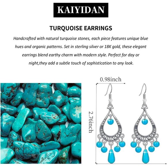 Teardrop Turquoise Tassels Vintage Long Summer Earring for Women Jewelry - Picture 5 of 8